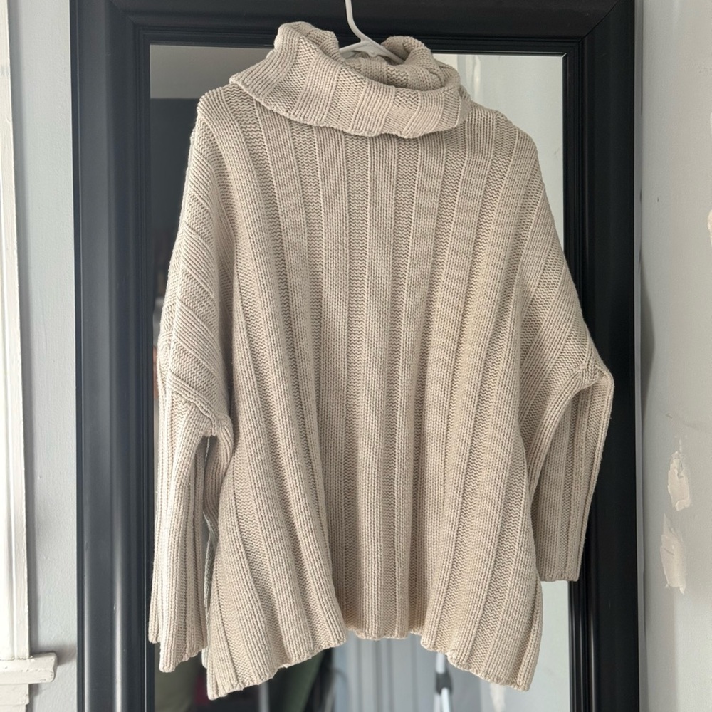 Zara Cream Turtleneck Sweater Chunky Knit Relaxed Fit - Picture 7 of 8